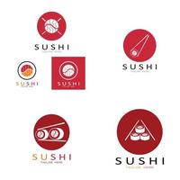 plantilla de logotipo de sushi. barra de ilustración de estilo de icono vectorial o tienda, sushi, rollo de salmón, sushi y rollos con barra de palillos o plantilla de logotipo de vector de restaurante