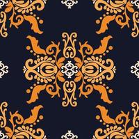 Vintage decorative ornament. Damask vector seamless pattern. Blue, orange color. Vector graphic vintage pattern. For fabric, tile, wallpaper or packaging.