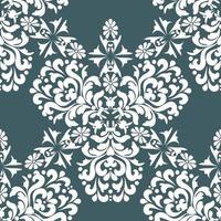 patrón vintage floral transparente. ornamento blanco victoriano sobre un fondo azul grisáceo. textura ornamentada decorativa. para tela, papel pintado, patrón veneciano, textil, embalaje. vector