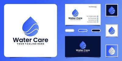 diseño de logotipo de gota de cuidado de agua y tarjeta de visita vector