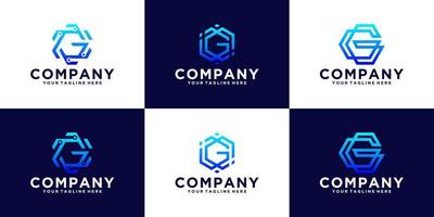 set of logo design initial letter G hexagon design for business and technology companies vector
