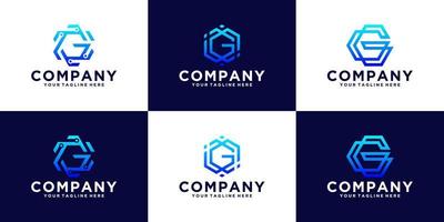 set of logo design initial letter G hexagon design for business and technology companies vector