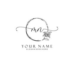 Initial MN beauty monogram and elegant logo design, handwriting logo of initial signature, wedding, fashion, floral and botanical with creative template. vector