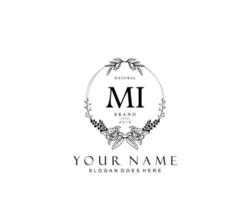Initial MI beauty monogram and elegant logo design, handwriting logo of initial signature, wedding, fashion, floral and botanical with creative template. vector