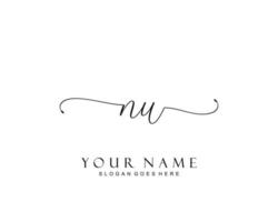 Initial NU beauty monogram and elegant logo design, handwriting logo of initial signature, wedding, fashion, floral and botanical with creative template. vector