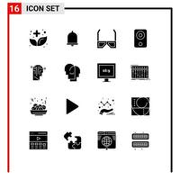 Pack of 16 Modern Solid Glyphs Signs and Symbols for Web Print Media such as hardware devices sound computers tv Editable Vector Design Elements