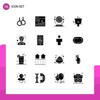 16 User Interface Solid Glyph Pack of modern Signs and Symbols of wash cleaning monitoring bathroom toilet Editable Vector Design Elements