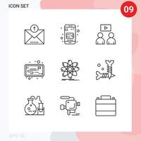 User Interface Pack of 9 Basic Outlines of nuclear chemistry watch science workflow Editable Vector Design Elements