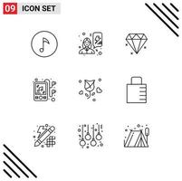 Set of 9 Vector Outlines on Grid for key propose jewelery love rose Editable Vector Design Elements