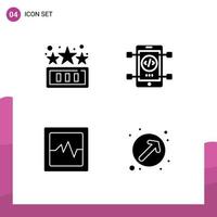Pictogram Set of 4 Simple Solid Glyphs of high score graph play development direction Editable Vector Design Elements