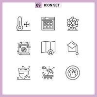 User Interface Pack of 9 Basic Outlines of education place park map love Editable Vector Design Elements