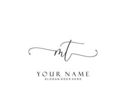 Initial MT beauty monogram and elegant logo design, handwriting logo of initial signature, wedding, fashion, floral and botanical with creative template. vector