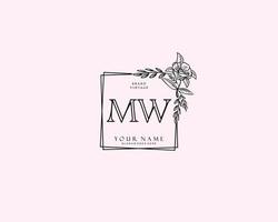 Initial MW beauty monogram and elegant logo design, handwriting logo of initial signature, wedding, fashion, floral and botanical with creative template. vector