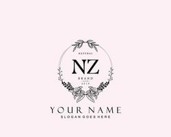 Initial NZ beauty monogram and elegant logo design, handwriting logo of initial signature, wedding, fashion, floral and botanical with creative template. vector