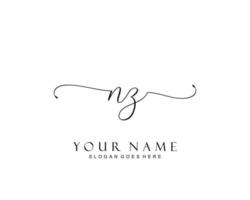 Initial NZ beauty monogram and elegant logo design, handwriting logo of initial signature, wedding, fashion, floral and botanical with creative template. vector