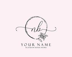 Initial NB beauty monogram and elegant logo design, handwriting logo of initial signature, wedding, fashion, floral and botanical with creative template. vector