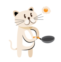 personaje de gato cocinando con huevo frito png