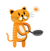 cat character cooking with pan fried egg png