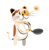 cat character cooking with pan fried egg png