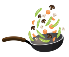 Stir fry fresh vegetables with pepper in a pan png