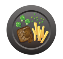 Juicy tasty steak on a black plate png