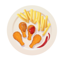 frango frito e batatas fritas no prato png