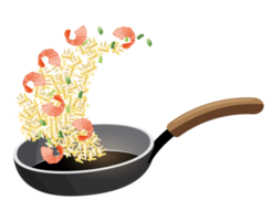 arroz frito con camarones y verduras en una sartén png