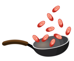 sausage are fried in frying pan png