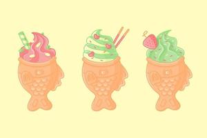 taiyaki de helado multicolor. linda ilustración de dibujos animados vector