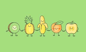 Cute fruts go hand in hand after each other. vector