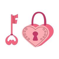 Key lock in the shape of a heart with key. Doodle in cartoon style. Valentines day. Vector illustration for design isolated on white background.