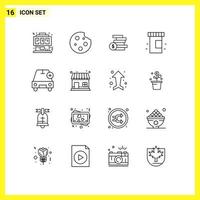16 User Interface Outline Pack of modern Signs and Symbols of add medicine drink medical ghold Editable Vector Design Elements