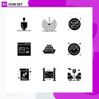 9 User Interface Solid Glyph Pack of modern Signs and Symbols of js develop wifi coding park Editable Vector Design Elements