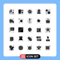 Group of 25 Solid Glyphs Signs and Symbols for development party campaign hat funds Editable Vector Design Elements