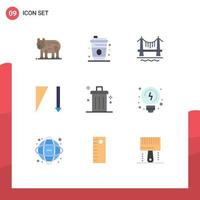 Editable Vector Line Pack of 9 Simple Flat Colors of garbage cancel building bin sort Editable Vector Design Elements