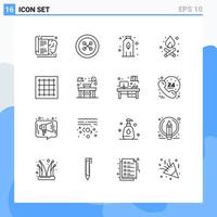 Universal Icon Symbols Group of 16 Modern Outlines of area graph bottle grid campfire Editable Vector Design Elements