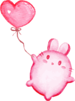 cute bunny with pink valentine heart balloon png