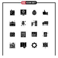 Modern Set of 16 Solid Glyphs Pictograph of up hand sand gesture like Editable Vector Design Elements