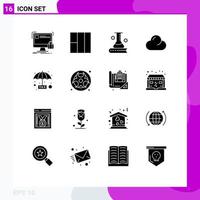 Universal Icon Symbols Group of 16 Modern Solid Glyphs of plan evasion science book overcast cloud Editable Vector Design Elements