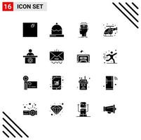 Universal Icon Symbols Group of 16 Modern Solid Glyphs of receptionist hospital head help fast Editable Vector Design Elements