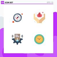 Pack of 4 creative Flat Icons of compass card hand setting watch Editable Vector Design Elements