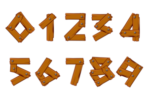 Set Wooden numbers. Cartoon wooden plank in digits png