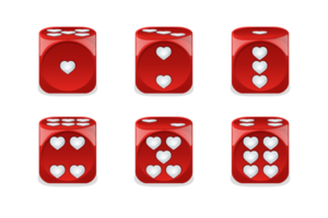 Set isolated gaming valentine dice with hearts png
