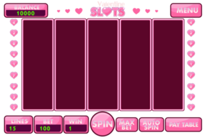 Interface slot machine style St. Valentine. Complete menu of graphical user interface and set of buttons png