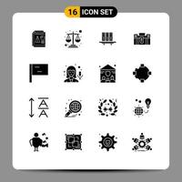 Group of 16 Modern Solid Glyphs Set for case briefcase files storage documents Editable Vector Design Elements