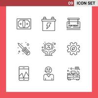 Set of 9 Commercial Outlines pack for percentage discount board screw fixer repair Editable Vector Design Elements