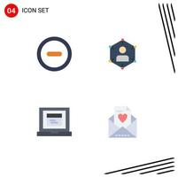 Editable Vector Line Pack of 4 Simple Flat Icons of interface user connection people laptop Editable Vector Design Elements