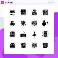 Universal Icon Symbols Group of 16 Modern Solid Glyphs of toast machine web stats vehicles graph chart Editable Vector Design Elements