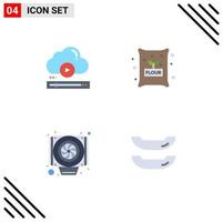 4 Flat Icon concept for Websites Mobile and Apps video computer cloud flour fan Editable Vector Design Elements