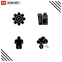 Modern Set of 4 Solid Glyphs Pictograph of gear man multimedia energy user Editable Vector Design Elements